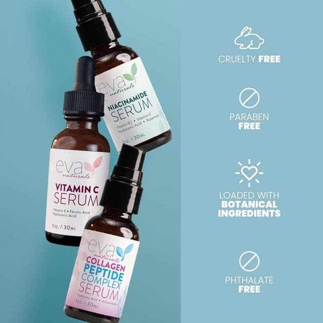 Detalle 2 de Eva Naturals Firm & Glow Serum Bundle (Vitamin C, Peptide & Niacinamide) — 3-Serum Anti-Aging Set