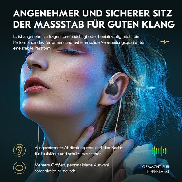 Detalle de Yinyoo CCZ MC01 Soul – kabelgebundene In-Ear-Monitore für Musiker mit 3,5-mm-Anschluss