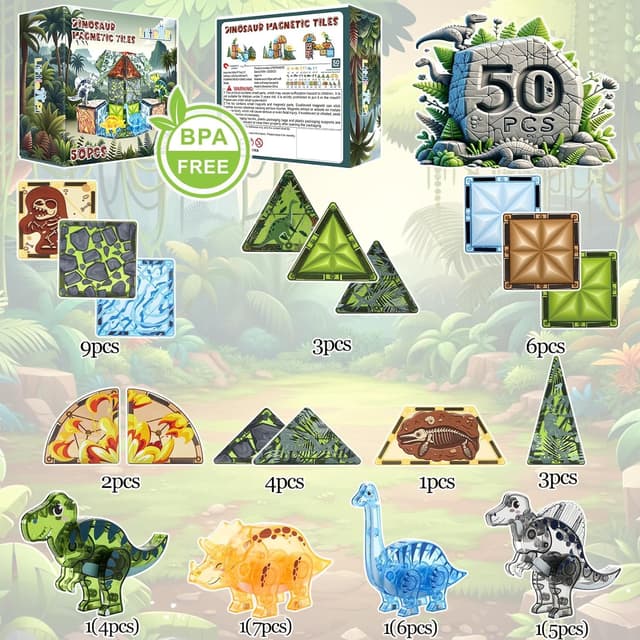 Thumbnail 6 de Magnetic Tiles Dinosaur Toys 50-Piece Set