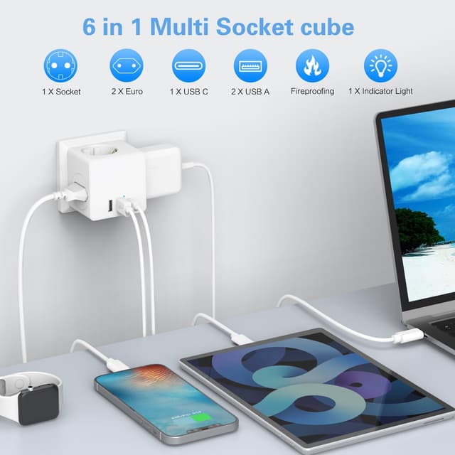 Detalle 2 de Steckdosenwürfel mit USB 4000 W Cube