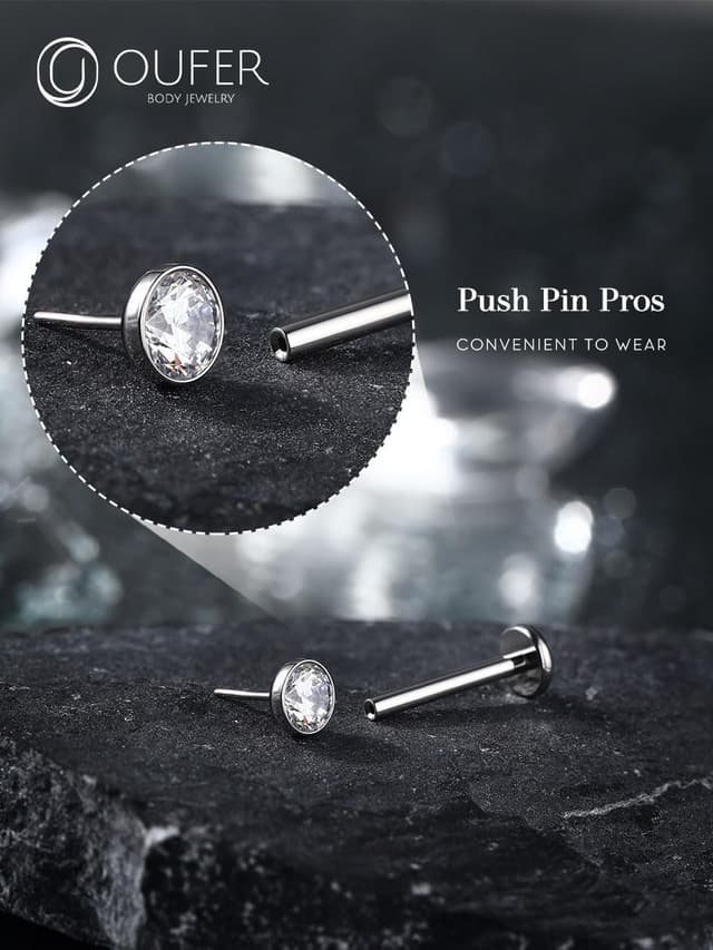 Detalle de OUFER Threadless Labret en titane pour piercing lèvres, tragus et helix (16G) 6 à 12 mm