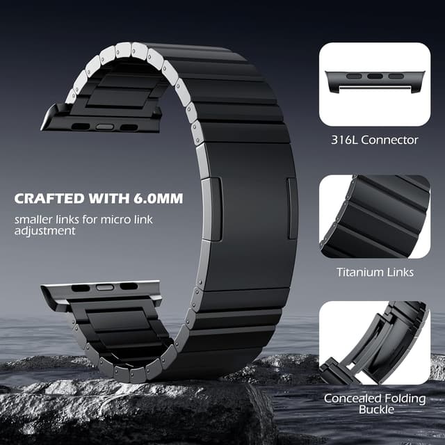 Detalle 2 de LULULOOK Titanium Band for Apple Watch Ultra 3/2/49mm (Grade 2) – DLC-coated, adjustable strap with secure foldover clasp