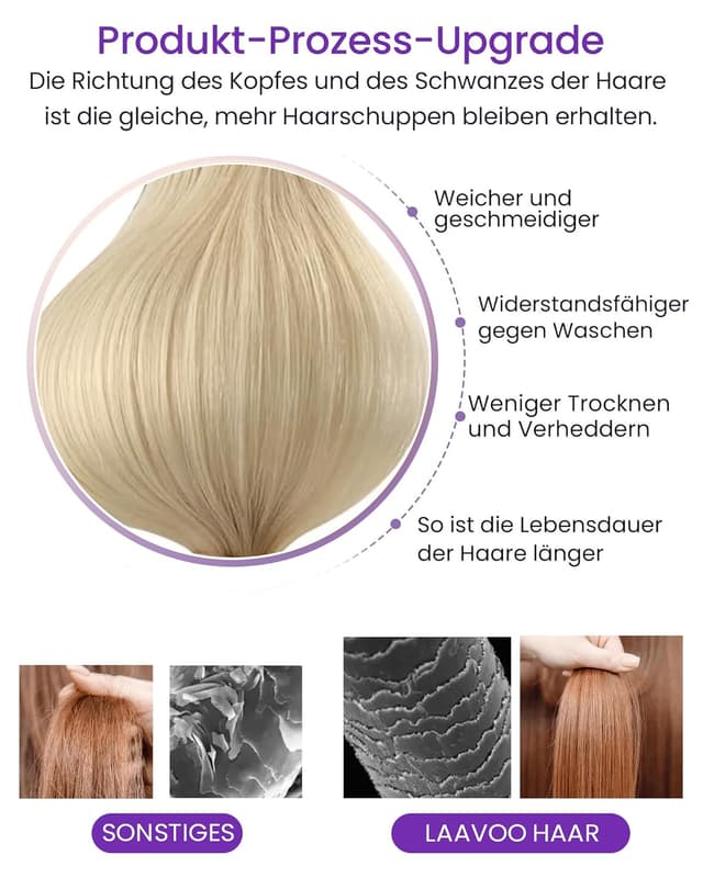 Detalle de LaaVoo Echthaar Tape Extensions Hellblond (Remy) #613 – 20 Stück, 45 cm, 50 g