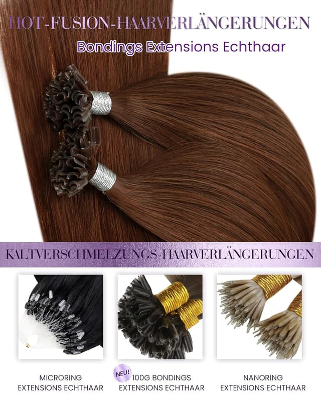 Thumbnail 6 de LaaVoo Bonding Extensions aus Echthaar mit Keratin, Rotbraun (Pre-Bonded #33), 35 cm