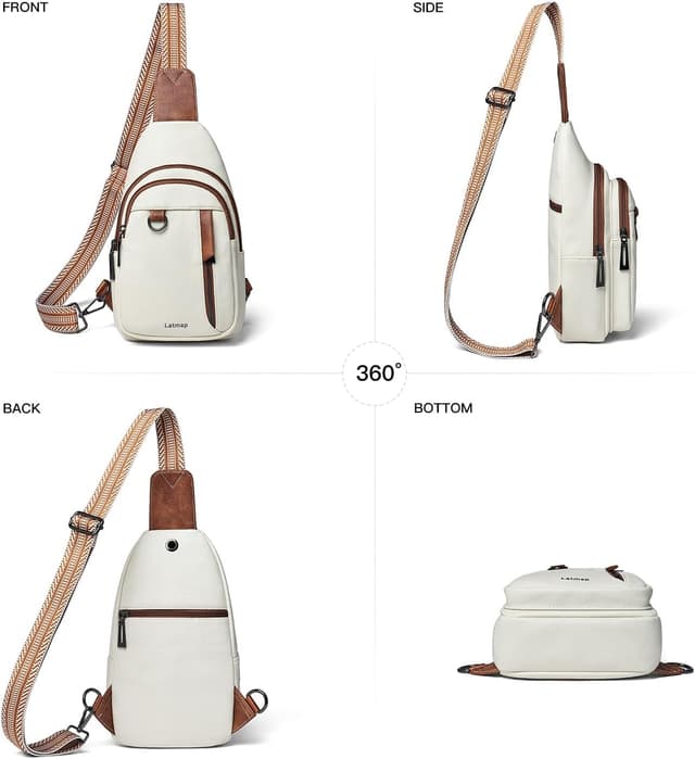 Thumbnail 6 de LATMAP Women’s 7L Sling Bag (Crossbody / Chest Bag) in Faux Leather-Style, Beige