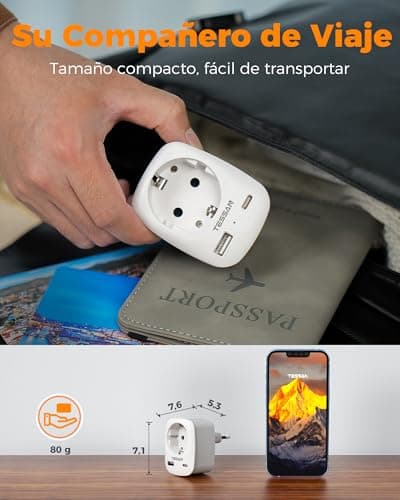 Detalle de TESSAN Adaptador Enchufe Italiano con 1 USB C y 1 USB A (Tipo L)