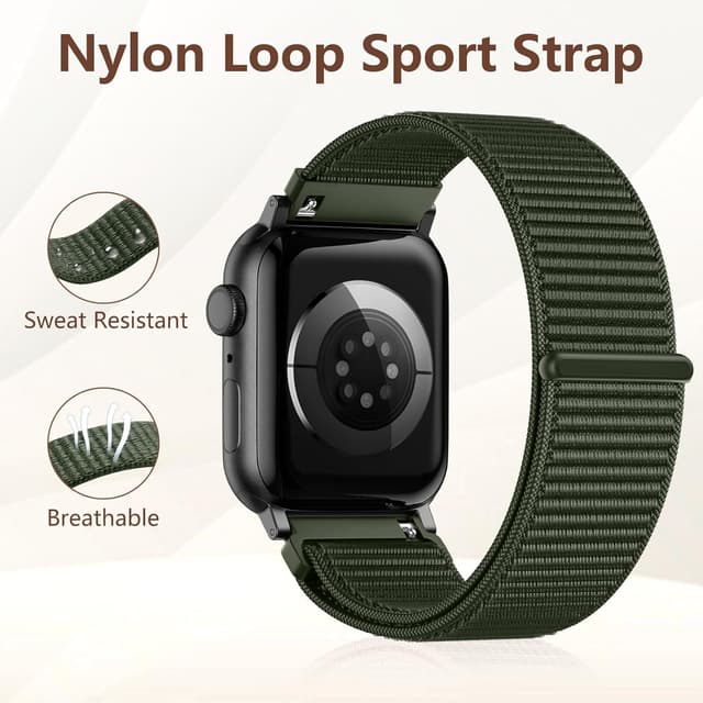 Detalle 1 de CeMiKa Nylon Loop Strap for Apple Watch (Nylon Sport Soft Breathable Band) – Army Green