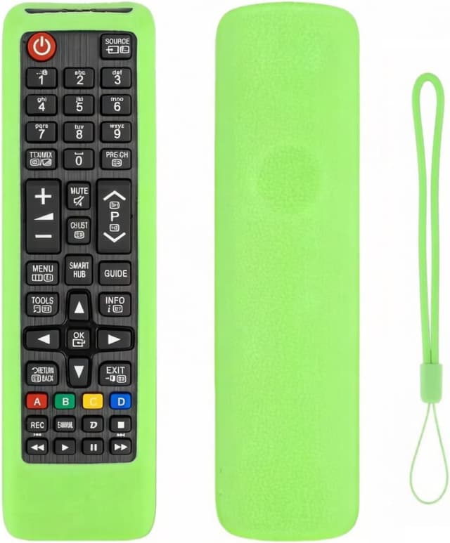 Detalle de Silicone remote cover for Samsung TV remotes (BN59-01175N / BN59-01315B / AA59-00741A / AA59-00786A) – washable anti-slip case with lanyard