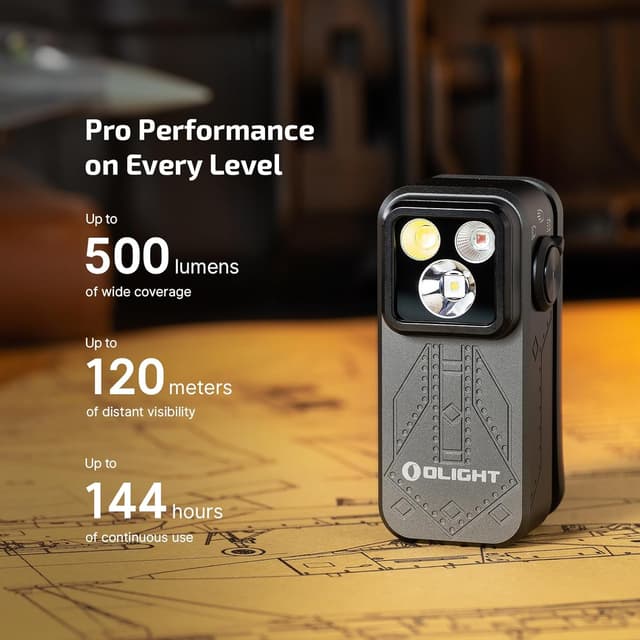 Detalle 2 de Olight Oclip Pro EDC Clip-on Torch (500 Lumens, USB-C rechargeable) with magnetic base and 3 light modes