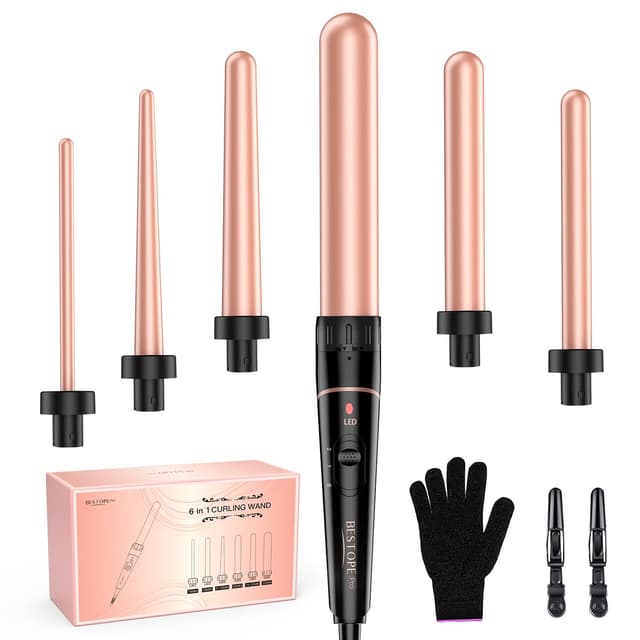Detalle de BESTOPE PRO Long Barrel 6-in-1 Curling Wand Set with Ceramic Barrel (Dual Voltage)