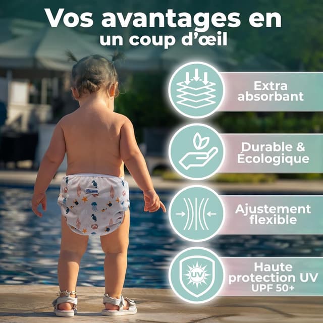 Detalle 2 de KIDVERSE 2er-Set Schwimmwindel Baby (0–3 Jahre) – wiederverwendbare Badehose mit Größenverstellung, Tragetasche & Wäschenetz