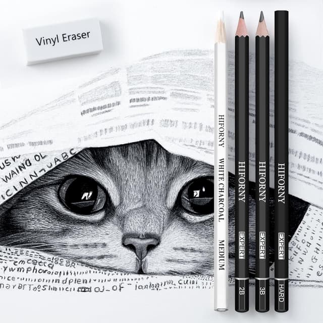 Detalle 2 de HIFORNY 42-piece Drawing Set with graphite & charcoal pencils, blending tools and travel case