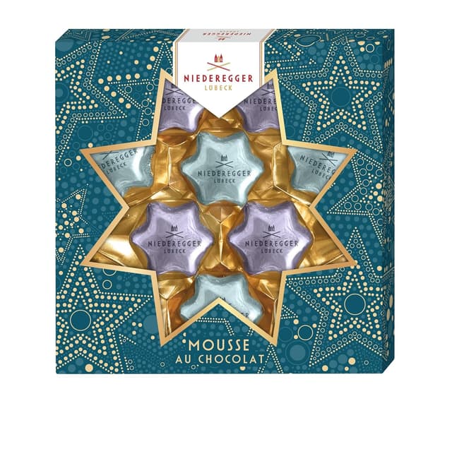 Detalle de Niederegger Pralinen Sterne Mousse au Chocolat (125 g) – weihnachtliche Schokoladensterne zum Verschenken