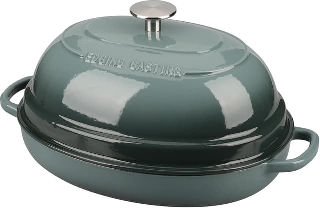 Detalle de 6QT Enameled Oval Cast Iron Dutch Oven Bread Pot (Slateblue) with Lid for Sourdough & Artisan Loaves