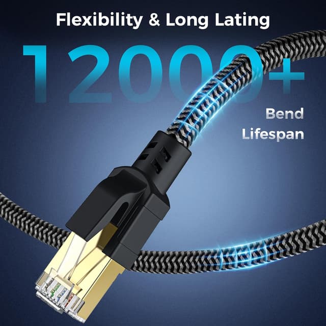 Detalle 2 de CABNEER Cat 8 Ethernet-Kabel 35 m (40 Gbps, 2000 MHz) – doppelt geflochtenes RJ45 LAN-Kabel für Gaming, Streaming & Heimnetz