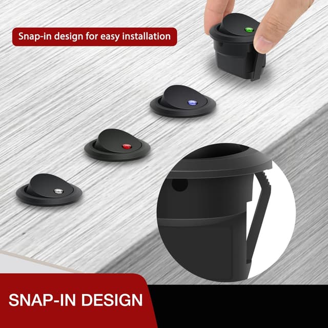 Detalle 2 de Nilight 8-Pack 12V 20A Round Blue Toggle LED Rocker Switches (SPST, 3-Pin) for On-Off Control