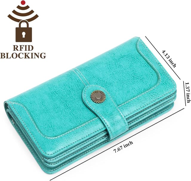 Detalle de SENDEFN Damen-Geldbörse aus Leder (groß) mit RFID-Schutz, 24 Kartenfächern und abnehmbarem Armband