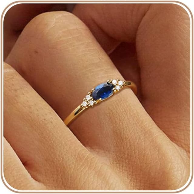 Detalle de ZNBOH Geburtsstein-Ring Damen wasserfest, 18K vergoldet – stapelbar mit Zirkonia (Amethyst, Aquamarin, Citrin u. a.)