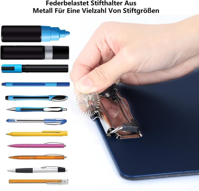 Detalle de DoocliB Klemmbrett A4 (2 Stück) mit Stifthalter – Schreibbrett zum Aufbewahren und Aufhängen, Blau