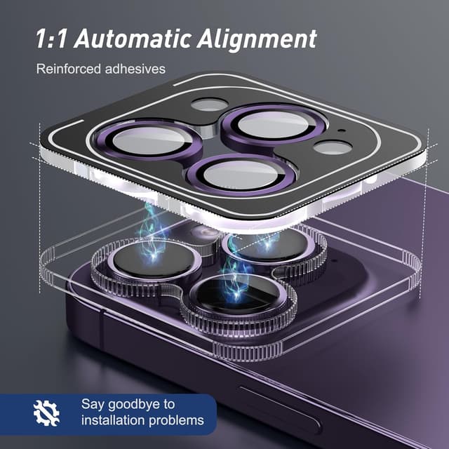 Detalle de Jeluse Camera Lens Protector with 9H Tempered Glass and Alignment Kit for iPhone Pro models