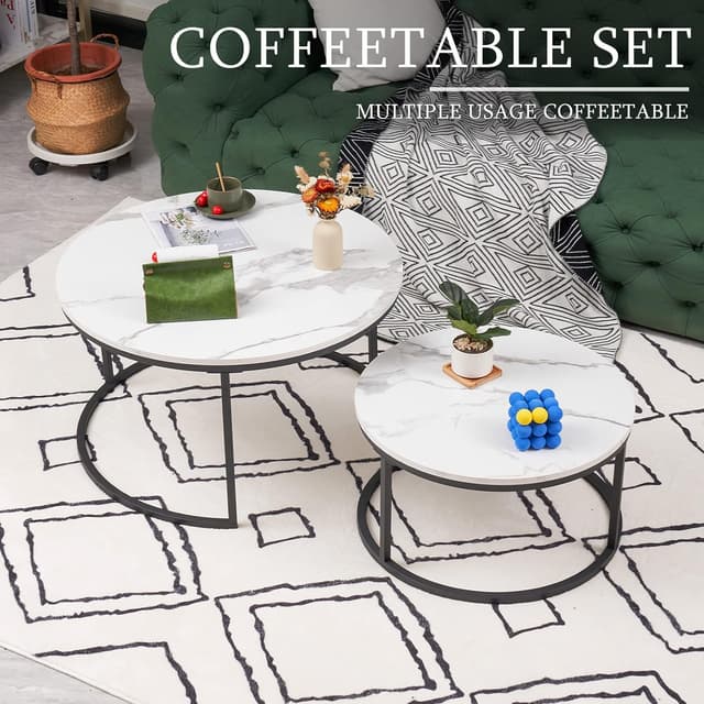 Thumbnail 2 de Soayone Set tavolini rotondi marmo bianco 80/60 cm