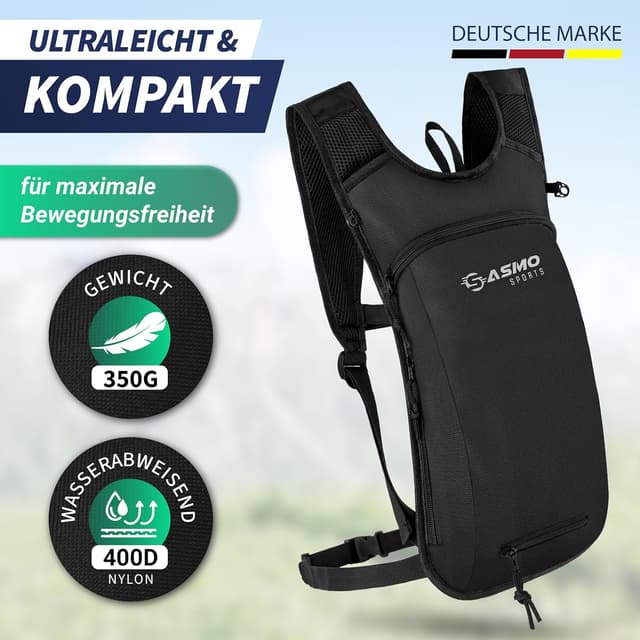 Detalle 2 de SASMO Fahrradrucksack klein 6L (Schwarz) mit Thermofach & Helmnetz – ultraleicht, wasserdicht mit Regenschutz