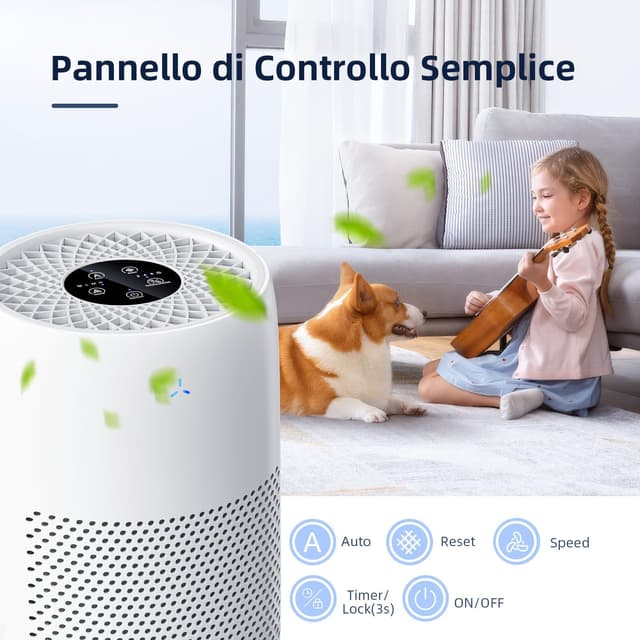 Detalle 2 de GOAMGE Purificatore d’Aria per Stanze fino a 60㎡ con sensore PM2.5, CADR 170 m³/h e tripla filtrazione 99,97%