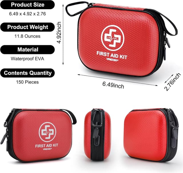 Detalle de Mini First Aid Kit (150-Piece) Waterproof Hard Case Essentials for Home, Car, Travel, Camping & More