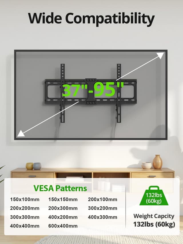 Detalle de USX MOUNT Tilting TV Wall Mount for 37"–95" TVs (Up to 132 lbs) — Low Profile, VESA up to 600x400
