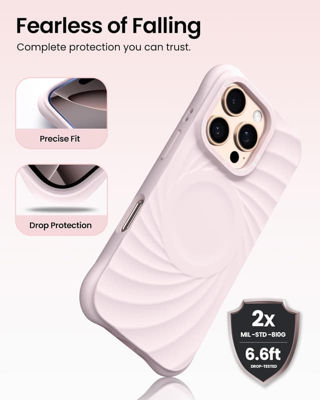 Detalle de ORNARTO Vortuxe Liquid Silicone Case for iPhone 16 Pro (6.3 in) — MagSafe Compatible, Pale Rose Quartz