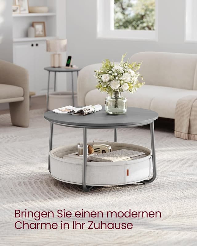 Detalle 2 de VASAGLE LCT244G01 Couchtisch rund mit Stauraum 75 cm