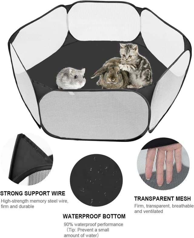 Detalle 2 de MAIKEHIGH Small Animal Pet Playpen – pop-up foldable mesh exercise pen for hamsters, guinea pigs and more (Black)