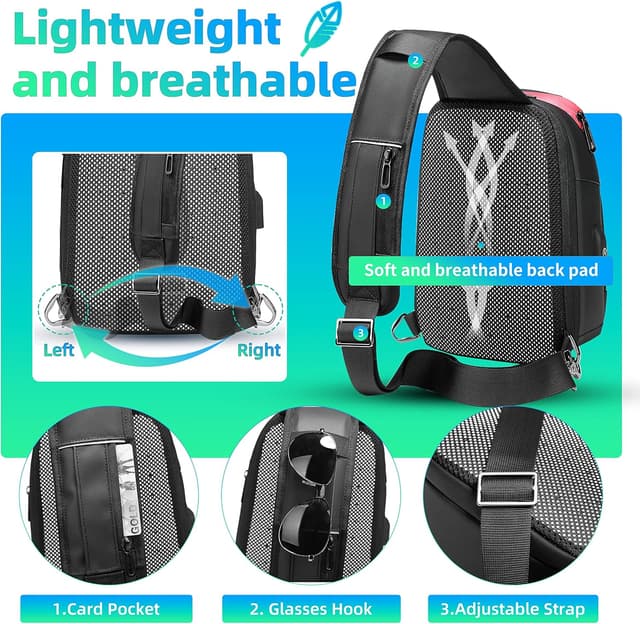 Detalle de GYakeog sacoche bandoulière imperméable pour homme avec port USB intégré et poche iPad 7,9