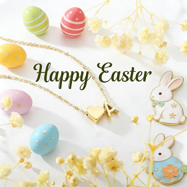 Detalle de Turandoss Herz-Initialen-Kette mit Buchstaben A–Z in 14K Gold/Weißgold-vergoldeht – Ostern-Geschenk für Frauen