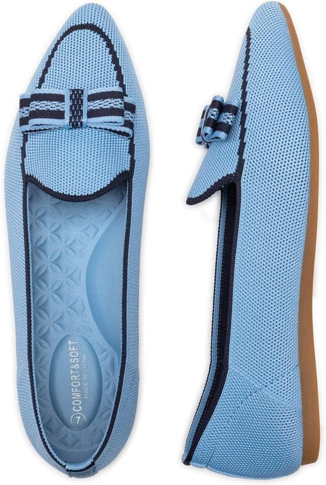 Detalle de Frank Mully Loafer Flats für Damen – waschbare Strickstoff-Flats im Ballettstil mit Schleifen