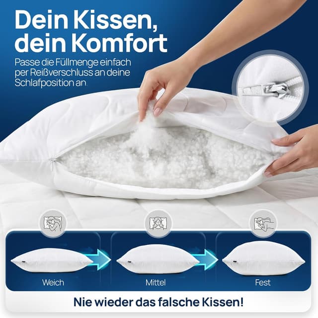 Detalle de LILENO HOME Allergiker Kopfkissen 80x80 (1er Set) – waschbar bis 95 °C, Oeko-Tex & Made in DE