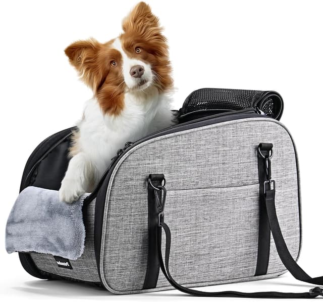 Detalle de Petzauber Hundeautositz für kleine Hunde (Mittelkonsole) – doppelter Sicherheitsgurt, rutschfester Unterseite, waschbares Kissen, grau