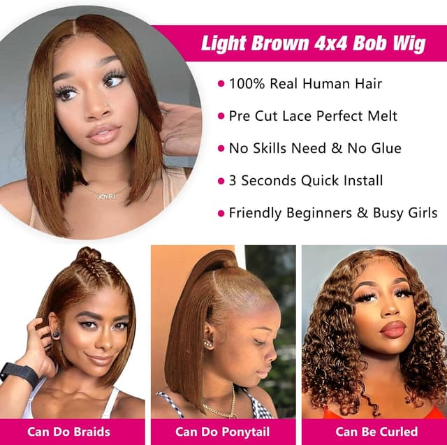 Detalle 2 de Perruque femme light brown bob 12 pouces