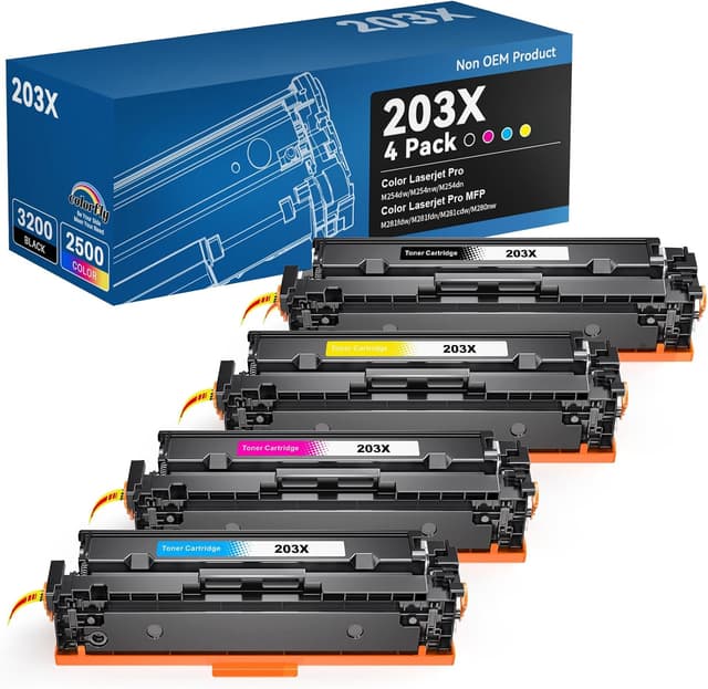 Detalle de Colorfly 203X CF540X Toner Cartridge Compatible 4 Pack (CF540X/CF541X/CF542X/CF543X) for HP LaserJet Pro