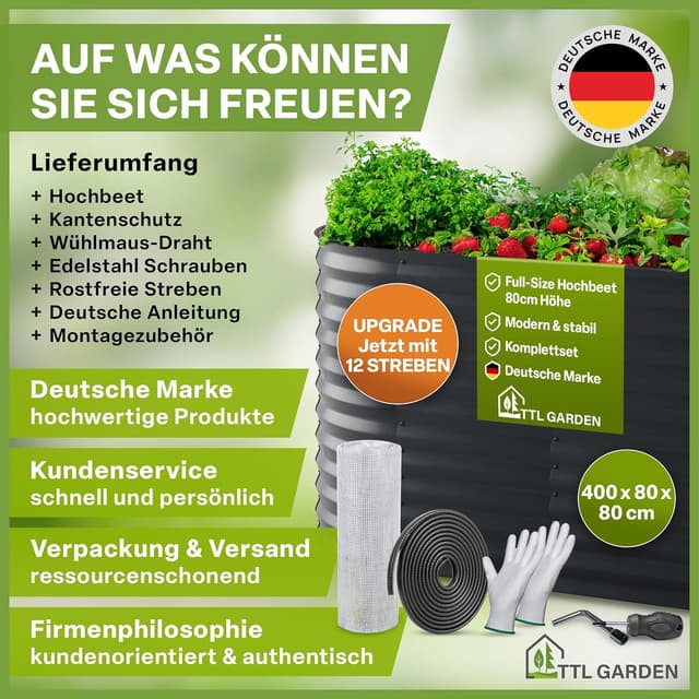 Thumbnail 6 de TTL GARDEN Elegance XXL Metall-Hochbeet 400x80x80 cm, anthrazit (Edelstahl verzinkt & grau lackiert)