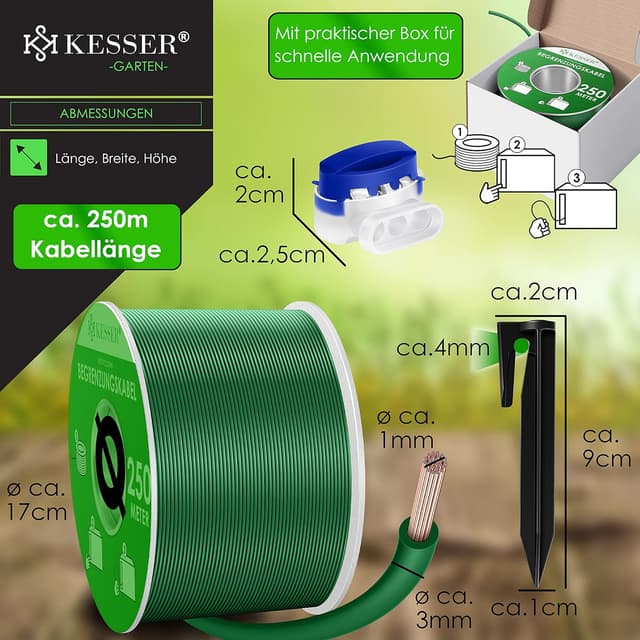 Thumbnail 6 de KESSER® Begrenzungskabel-Set 250 m inkl. 800 Erdspieße & Kabelverbinder für Mähroboter