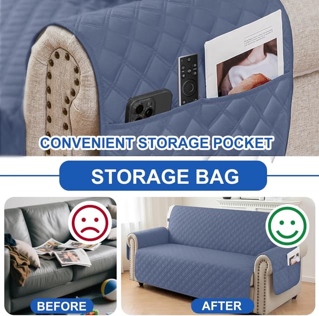 Thumbnail 4 de YSTELLAA copridivano impermeabile 4 posti con braccioli, antiscivolo e antigraffio (blu/grigio)