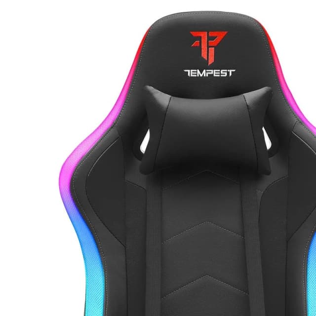 Detalle 2 de Tempest Glare RGB silla gaming negra con iluminación y respaldo reclinable hasta 180º