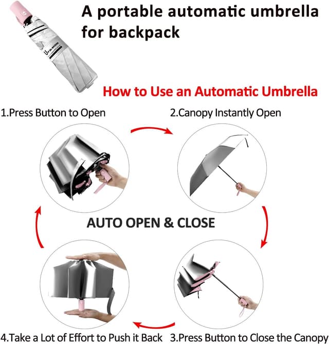 Detalle de BAODINI Small UV Protection Travel Umbrella (UPF 50+), compact windproof rain & sun umbrella, 42 inch canopy