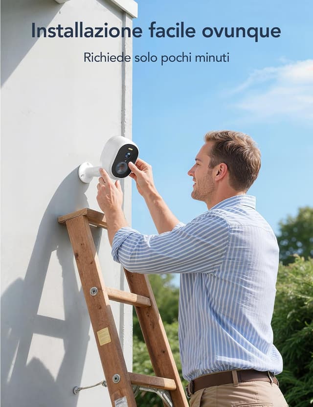 Detalle 2 de GNCC 4MP Kit 2 Telecamere Wi‑Fi da esterno con pannello solare e visione notturna a colori (IP65, doppia banda 2.4/5 GHz, audio bidirezionale, PIR)