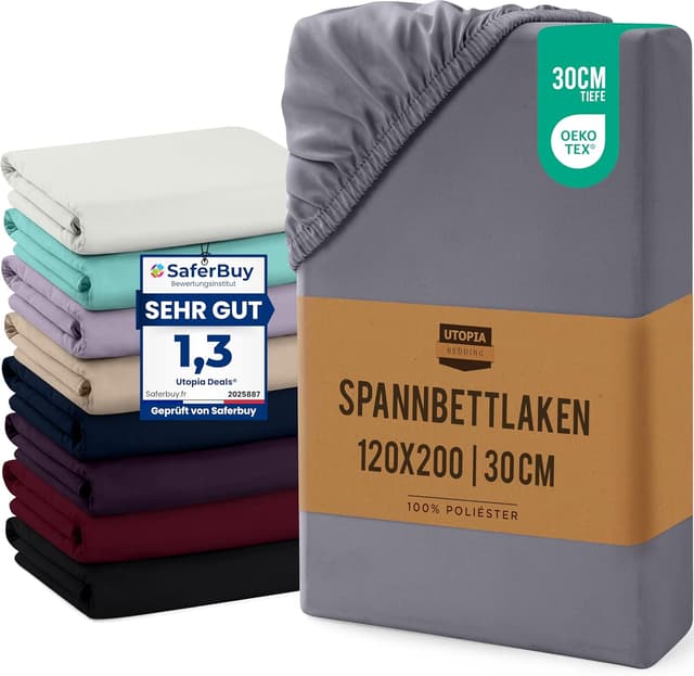 Imagen de Utopia Bedding Spannbetttuch 120x200 cm Grau en OfertitasTOP