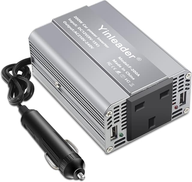 Detalle de Yinleader 200W Car Power Inverter (DC 12V to 230V AC) with 1 UK Socket and 2 USB Ports