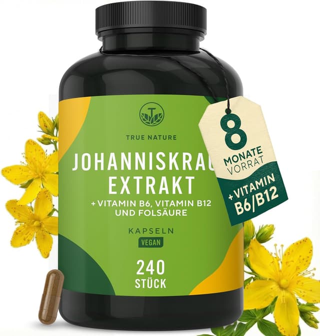 Detalle de Johanniskraut Kapseln hochdosiert (TRUE NATURE) – 240 Kapseln für ca. 8 Monate