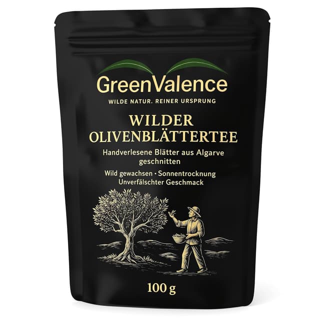 Detalle de GreenValence Wilder Olivenblättertee aus dem Algarve (100 g) – sonnengetrocknet, naturrein
