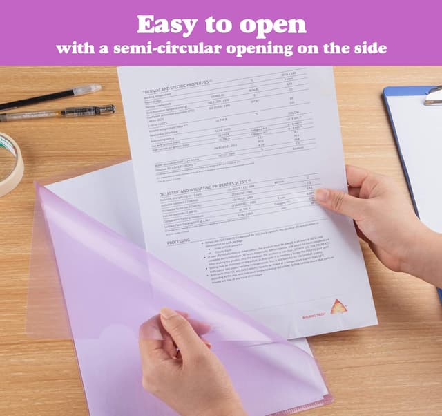 Detalle de 25 Pack A4 Clear Plastic Folders (8 Assorted Colours) – Transparent PP File Wallets